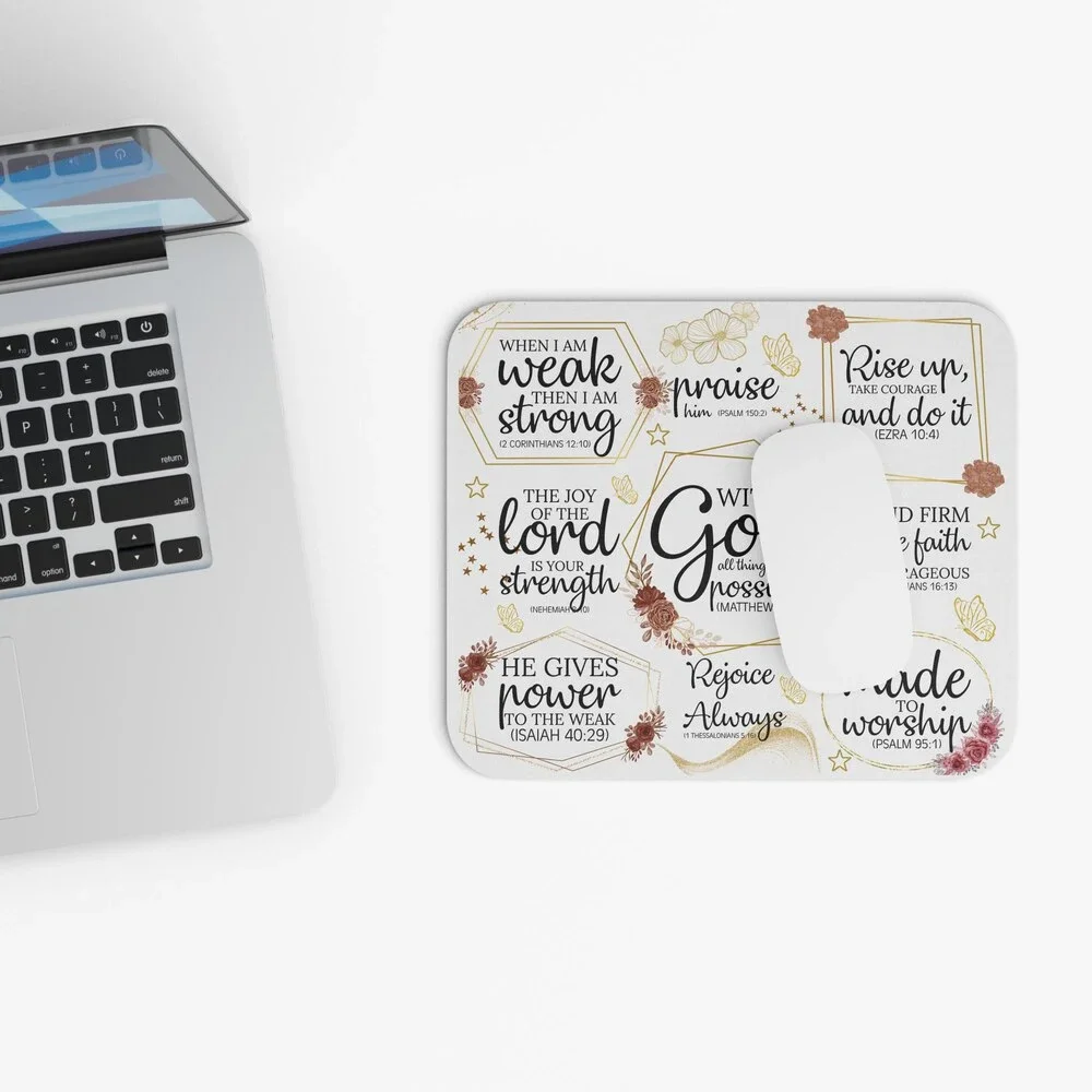 Inspirational Scripture Collage Mouse Pad | Floral Faith Desk Mat